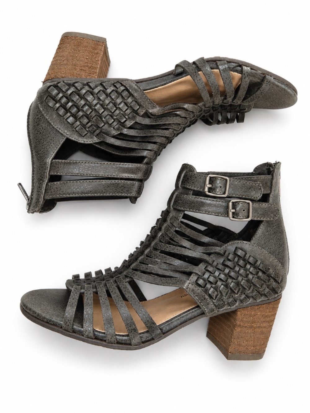 Boutique by Corkys Chino sandles/booties 8 faux leather back zip ankle buckles